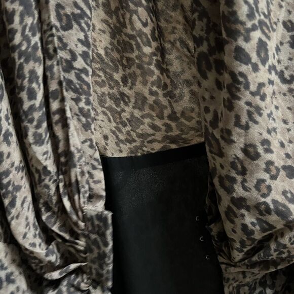 AllSaints Cancity Patch Ruched Wrap Dress US Sz 4 Leopard Print Chiffon - Picture 8 of 9